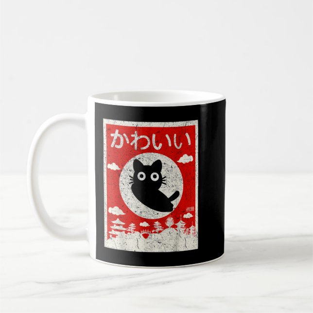Mug Kawaii Chat Japonais Anime Noir Chat Aimer Retro V (Gauche)