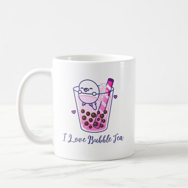 Mug Kawaii Cute Pastel Pink Budgie Boba Bubble Tea (Gauche)