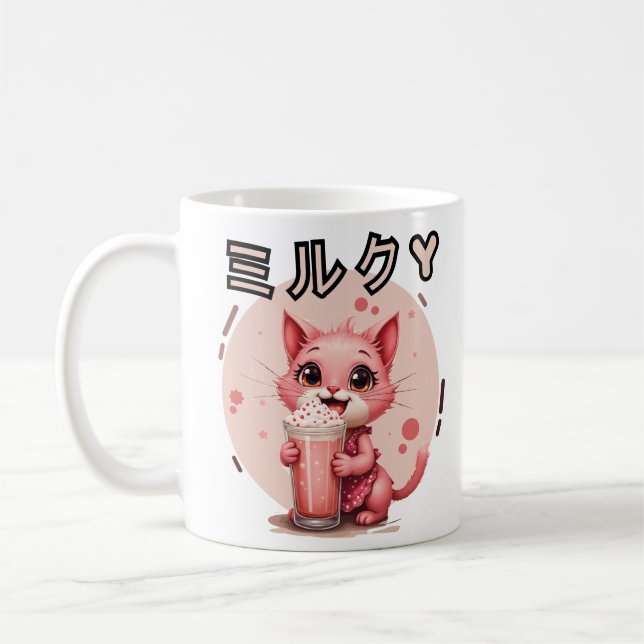 Mug kawaii fraise milkshake chat (Gauche)