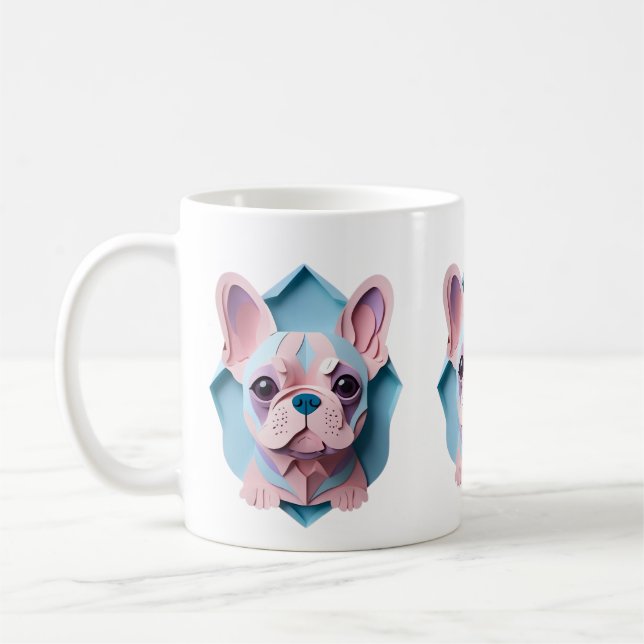 Mug Kawaii French Bulldog Pastel Papier Coupe Art (Gauche)