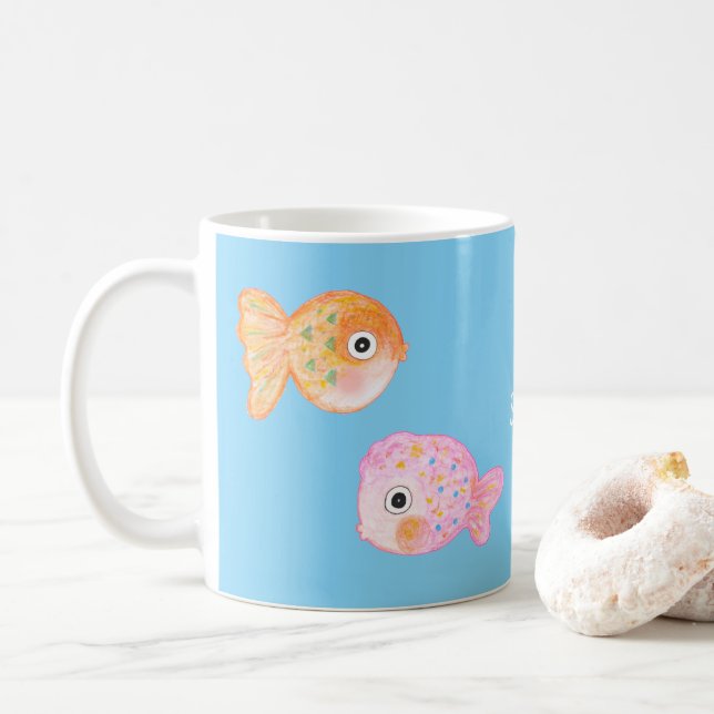 Mug Kawaii Goldfish Cuire drôle Poisson Nom personnali (Avec donut)