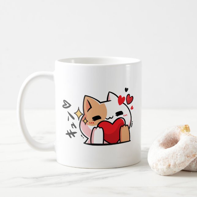 Mug kawaii kitty avec amour adorable anime (Avec donut)