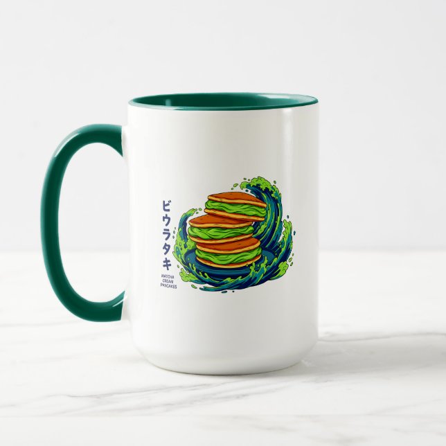 Mug Kawaii Matcha Cream Pancakes Ocean Wave Art (Gauche)