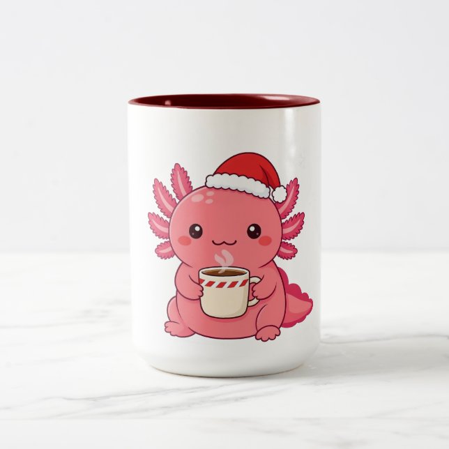 Mug Kawaii Mignon Axolotl Noël Rouge Deux Tons (Centre)