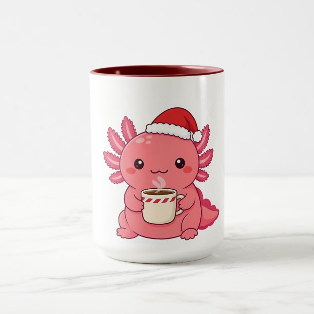 Mug Kawaii Mignon Axolotl Noël Rouge Deux Tons (Centre)