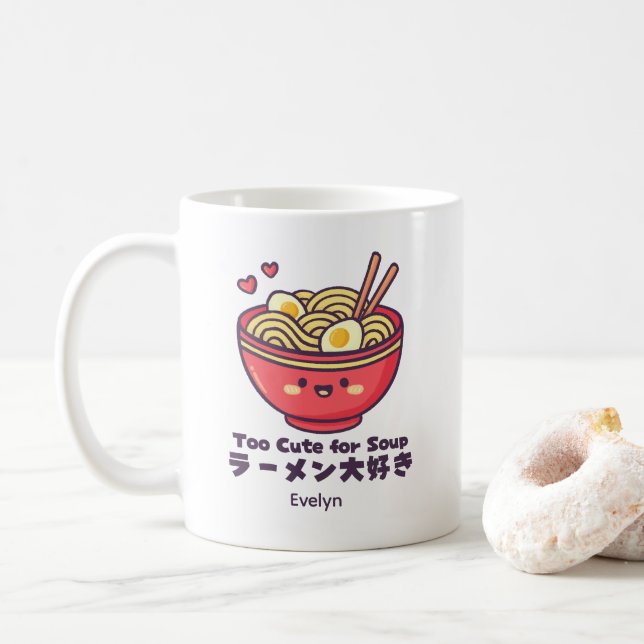 Mug Kawaii Ramen Bowl Red Smiling Anime Japanese (Avec donut)