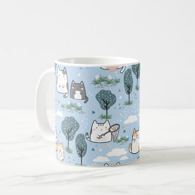 Mug Kawaii Spring Chats Motif de la nature (Devant gauche)