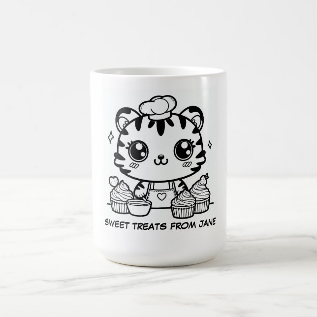 Mug Kawaii Tiger Baker Personnalisé | Cute Cupcake (Centre)