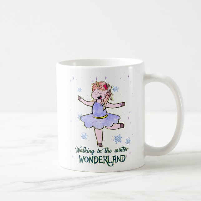 Mug Kawaii Unicorn | Marcher en hiver (Droite)