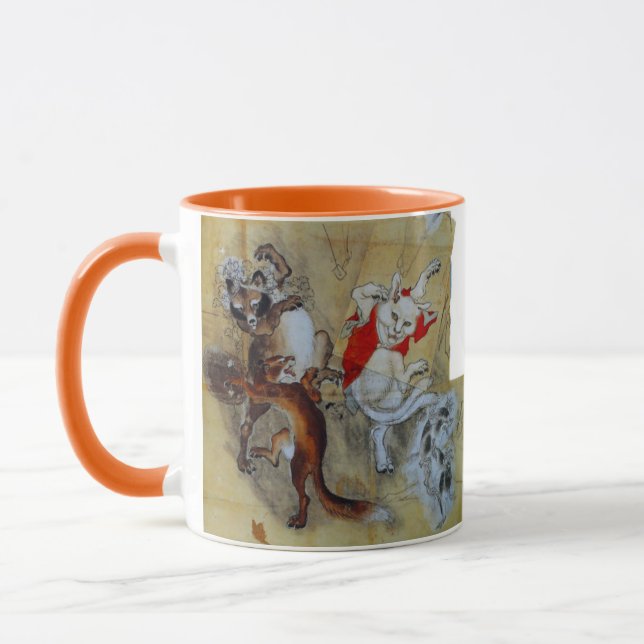 Mug kawanabe kyosai, Tanuki and monster cat (Gauche)
