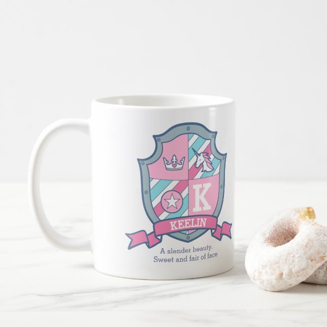 Mug Keelin princess crest pink aqua blue name meaning (Avec donut)
