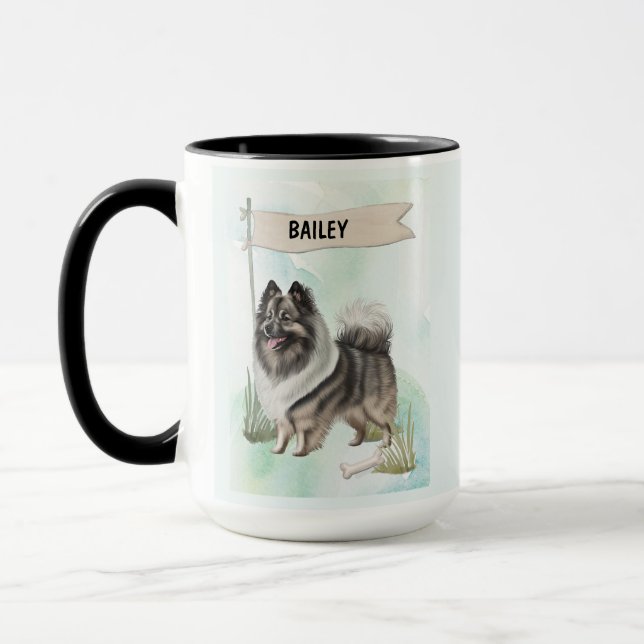 Mug Keeshond Aquarelle Chien Personnalisé (Gauche)