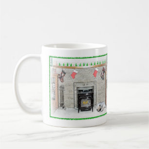Mug Keeshond Christmas Puppy Dog by Fireplace Painting