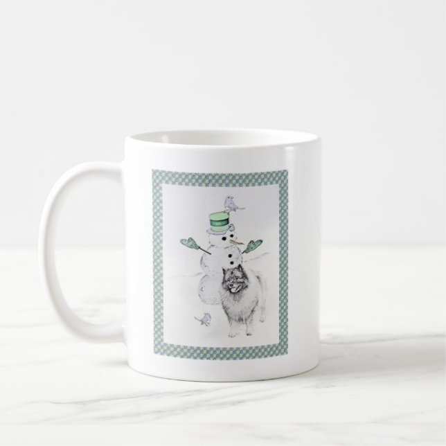 Mug Keeshond Noël Snowman Peinture Chien Art (Gauche)