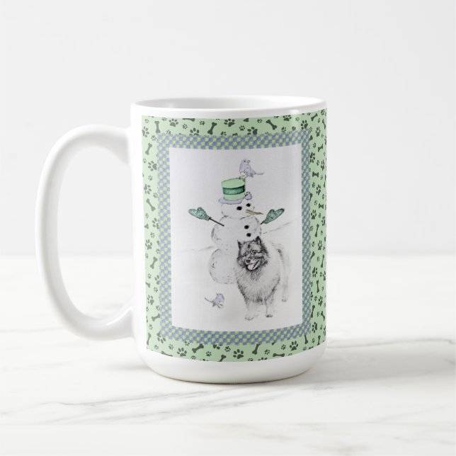 Mug Keeshond Noël Snowman Peinture Chien Art (Gauche)