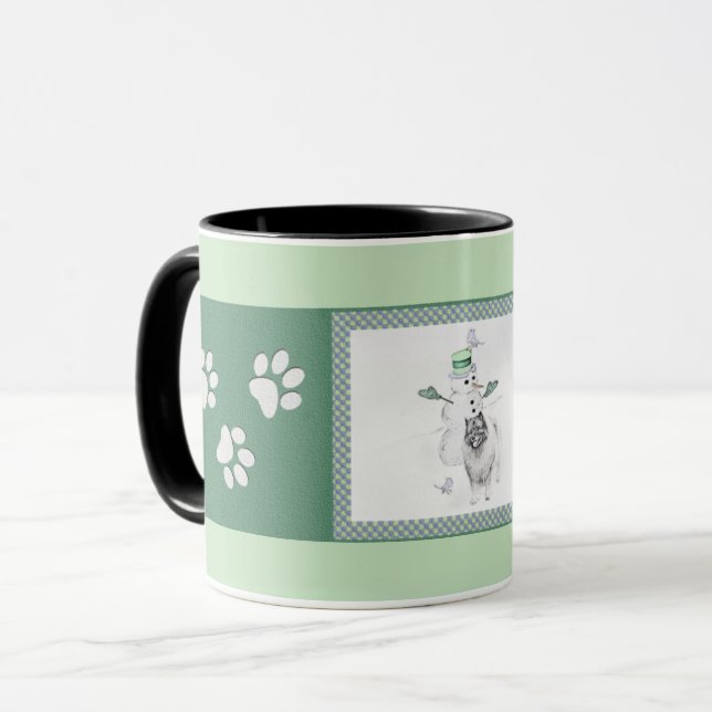 Mug Keeshond Noël Snowman Peinture Chien Art (Devant gauche)