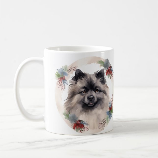 Mug Keeshony Christmas Wreath Festive Pup (Gauche)