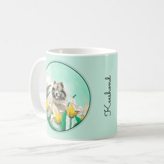 Mug Keeshony in Tulips Peinture mignonne Original Chie (Devant gauche)