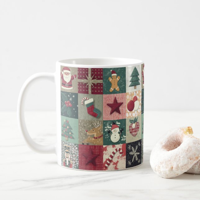 Mug Keramische mok met kerstpatchworkthema (Avec donut)