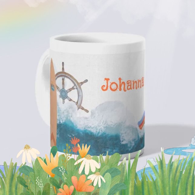 Mug Kids Name Nautical Unicorn Rainbow  (Rainbow Unicorn Ocean Theme with Name Coffee Mug ©Susanne Sachers - Sunny Mind 🌞)