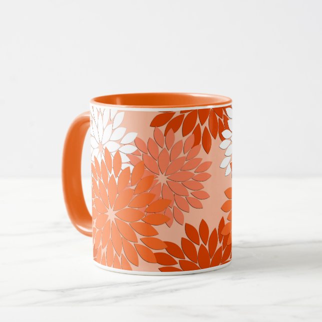 Mug Kimono floral moderne Impression, Coral Orange sur (Devant gauche)