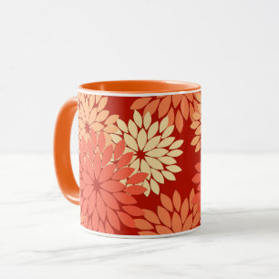 Mug Kimono Floral Moderne Impression, Mandarin Orange