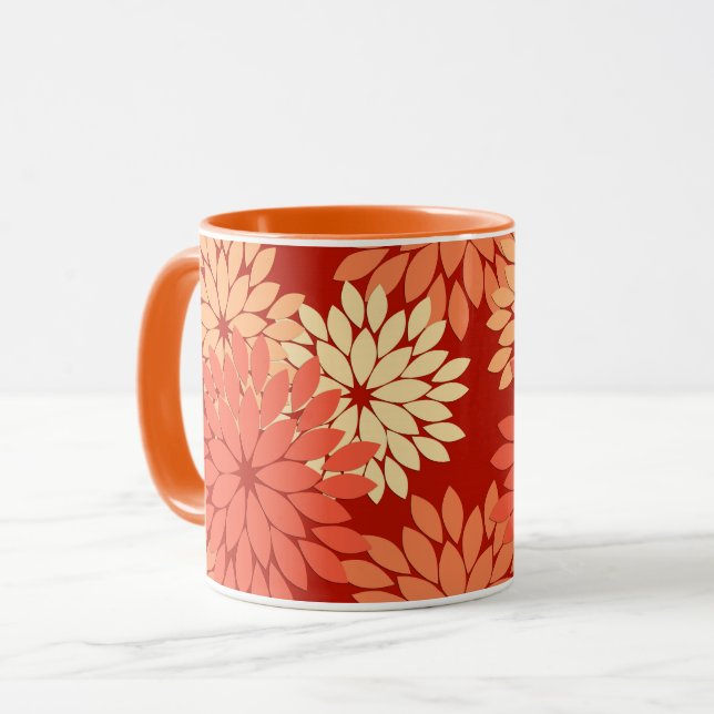 Mug Kimono Floral Moderne Impression, Mandarin Orange (Devant gauche)