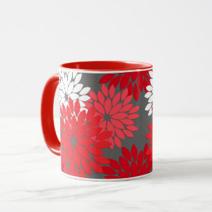 Mug Kimono floral moderne Imprimer, Coral rouge et gri