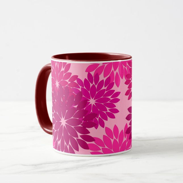Mug Kimono floral moderne Imprimer, rose, fuchsia et v (Devant gauche)