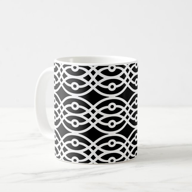 Mug Kimono imprimé, blanc sur noir (Devant gauche)