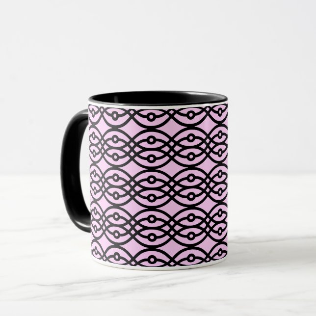 Mug Kimono imprimé, rose glacé et noir (Devant gauche)