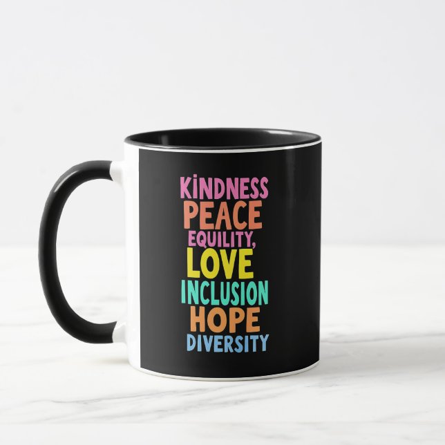 Mug Kindness Peace Equality Love Inclusion Hope Divers (Gauche)