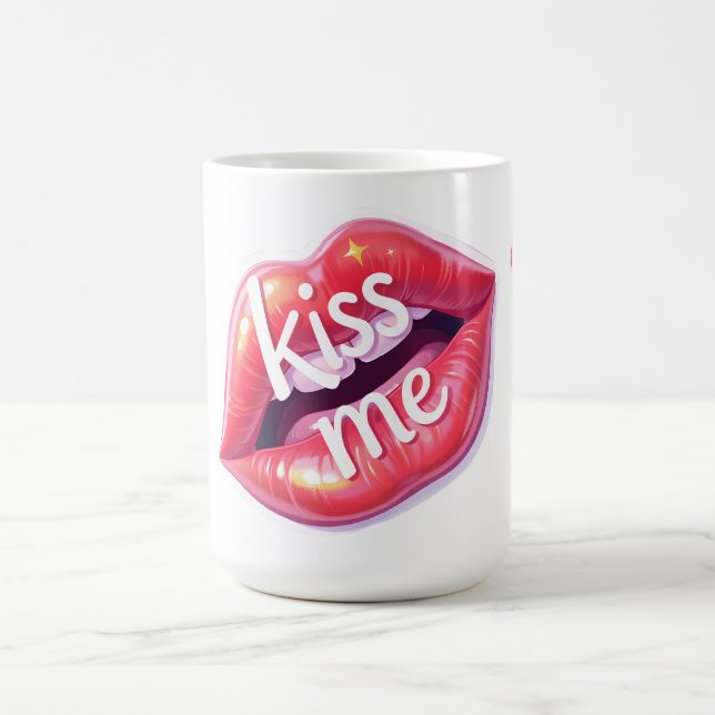 Mug Kiss Me Glossy Red Lips Art Illustration (Centre)