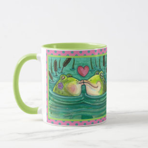 MUG KISSING FROGS COLORÉ & CUTE POND ROMANCE, AMUSANT