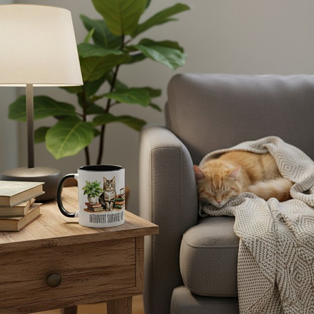 Mug Kit de survie pour introverti (Chat,plante,café,li (Créateur téléchargé)