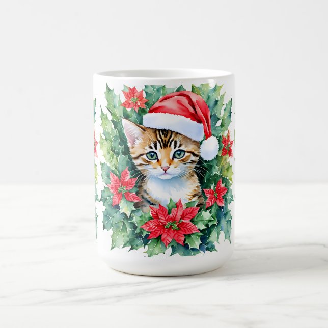 Mug Kitten À Santa Hat Noël Aquarelle Art (Centre)
