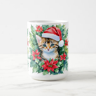 Mug Kitten À Santa Hat Noël Aquarelle Art