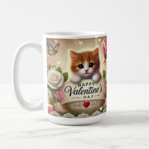Mug Kitten adorable avec Roses, bougies et coeurs