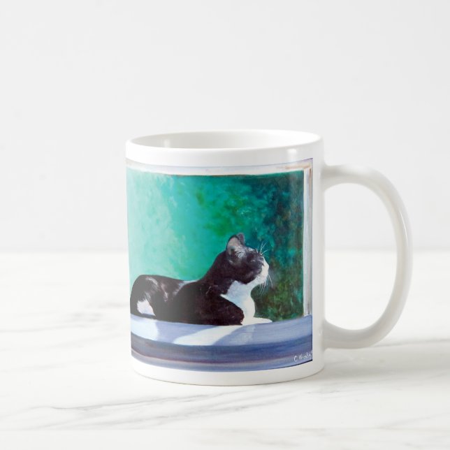 Mug Kitten dans la fenêtre de la peinture à l'huile or (Droite)