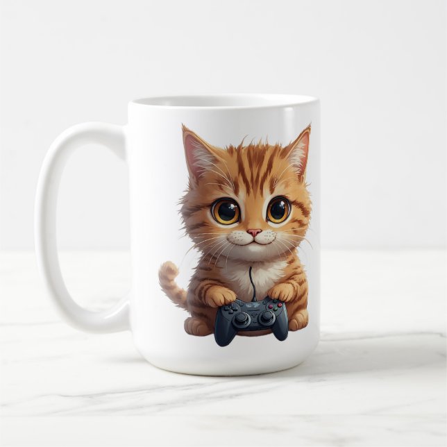 Mug Kitten Holding Game Controller Gamer Cat (Gauche)