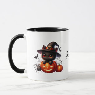 Mug Kitten noir dans un Citrouille d'Halloween