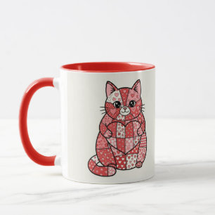 Mug Kitten Patchwork Fantaisiste Tenant un Cœur d'Art