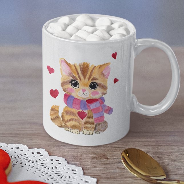 Mug Kitty de la Saint-Valentin à l'aquarelle  (Créateur téléchargé)