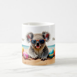 Mug Koala sur la plage avec des œufs de Pâques Joyeuse