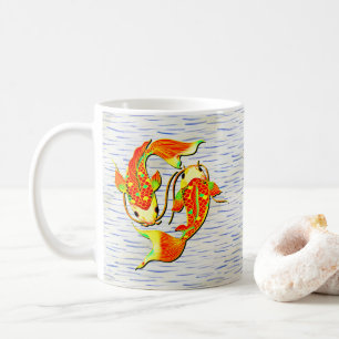 Mug Koi Carp Poisson Orange Vert sur l'eau arrière - p