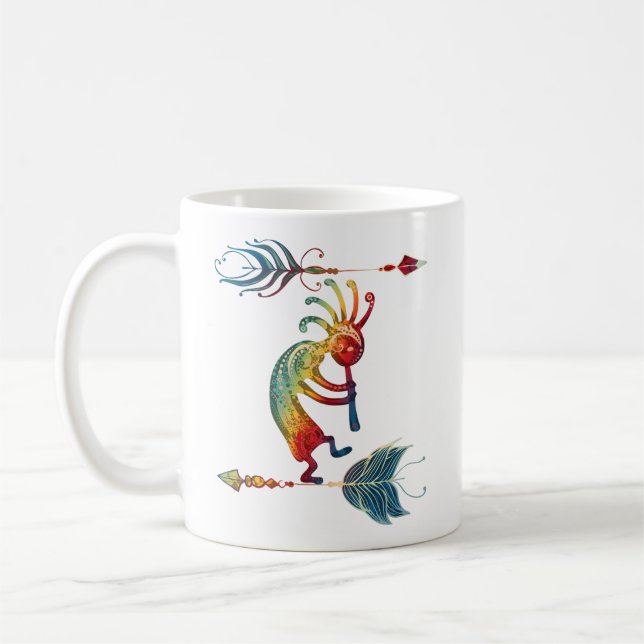 Mug Kokopelli, Autochtone Américain, Avec Deux Plumes  (Gauche)