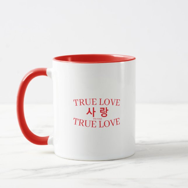 Mug Korean Hangul "True Love" Sarang Red Two-Tone Coff (Gauche)