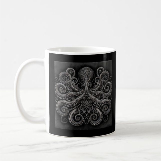 Mug Kraken Steampunk Octopus Ornate Black (Gauche)