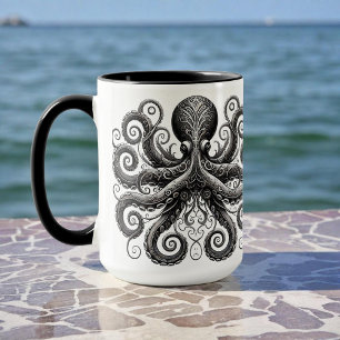 Mug Kraken Steampunk Octopus Ornate Black