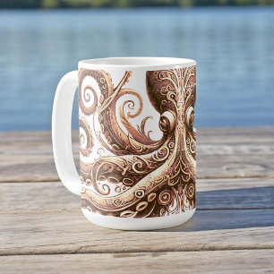 Mug Kraken Steampunk Octopus Ornate Or Blanc